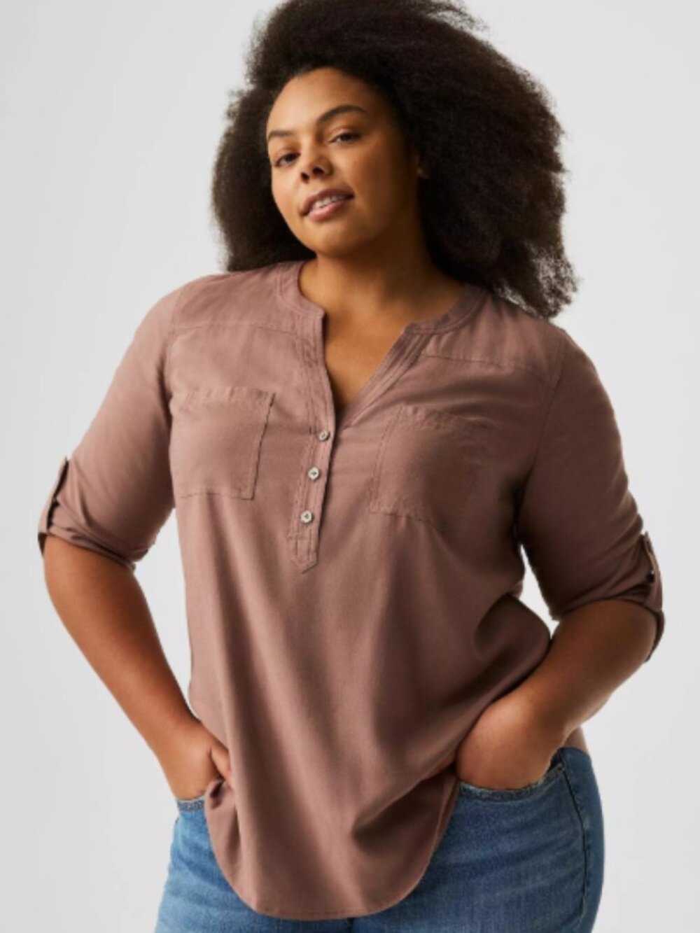 TORRID HARPER CHALLIS 3/4 SLEEVE TOP BROWN